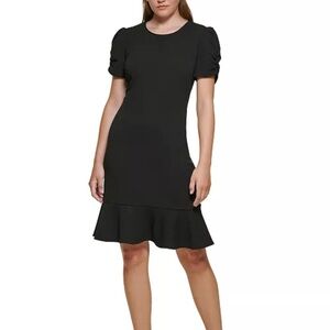 Karl Lagerfeld Paris Women’s Black Scuba-Crepe Flounce Sheath Dress  Size 2